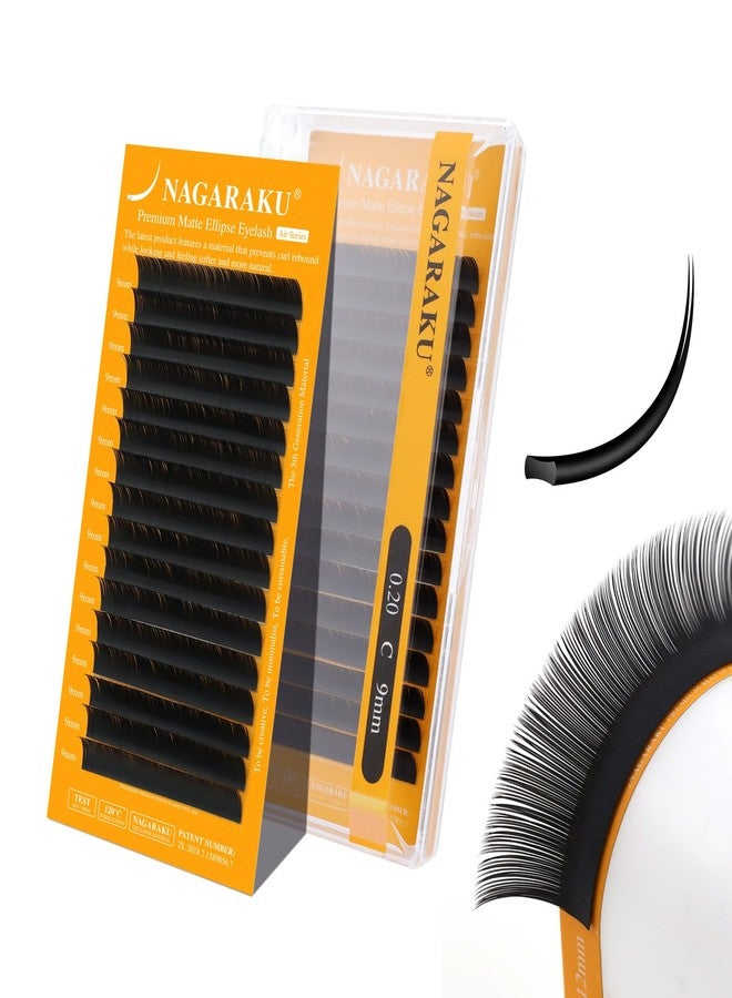 NAGARAKU Flat Ellipse Eyelash Extensions, 5TH GEN AIR SERIES Double Tips Lashes Lighter Thinner Flat Split Tips Individual Lash Matte Black Classic False Eyelashes 16 Rows -0.20 C Curl 9mm - Image 1